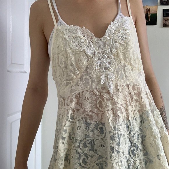 Vintage Tops - Vintage Lace Top with Emboidery + Beading